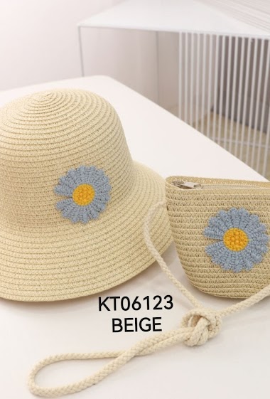 Grossistes M&P Accessoires - Set chapeau de paille fille et sac avec marguerite