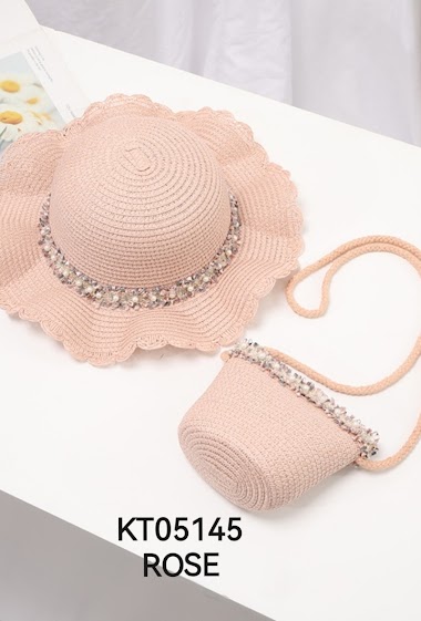 Grossiste M&P Accessoires - Set chapeau de paille fille et sac avec perles