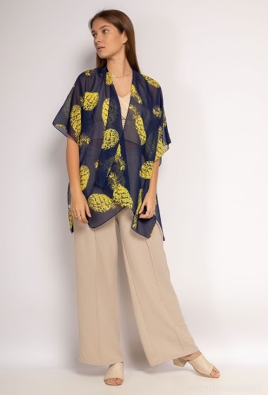 Grossiste M&P Accessoires - Tunique légère kimono / paréo / gilet / cape de plage imprimé ananas