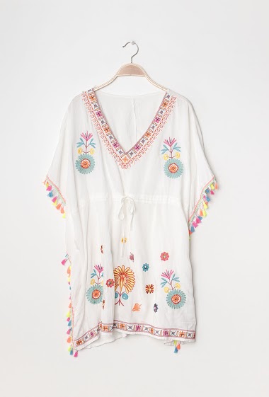 Wholesaler M&P Accessoires - Beach tunic - pareo - cardigan - beach cape with pearls and pompoms
