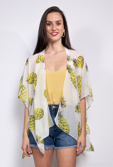 Grossiste M&P Accessoires - Kimono gilet transparent imprimé motif ananas