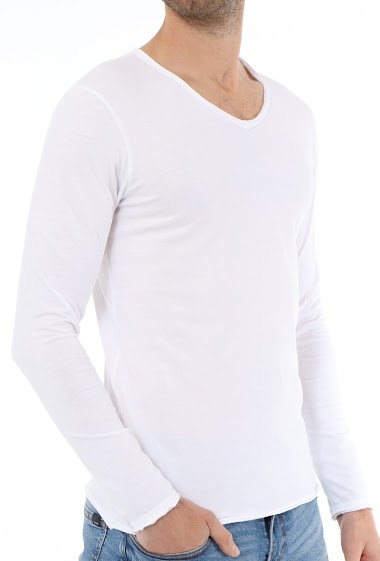 Großhändler Mentex Homme - Lightweight plain cotton V-neck sweater