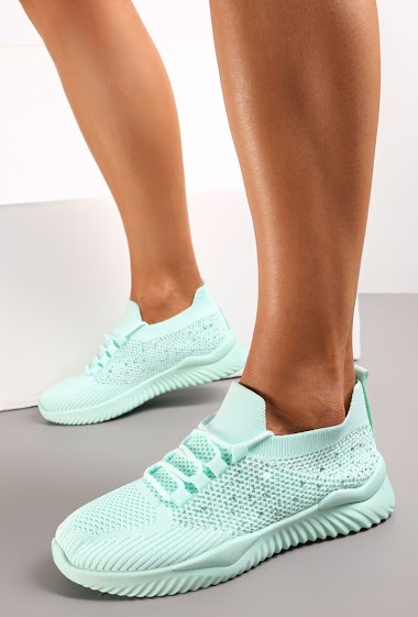 Wholesaler Mulanka - Lace-up sneaker in elastic fabric with rhinestones