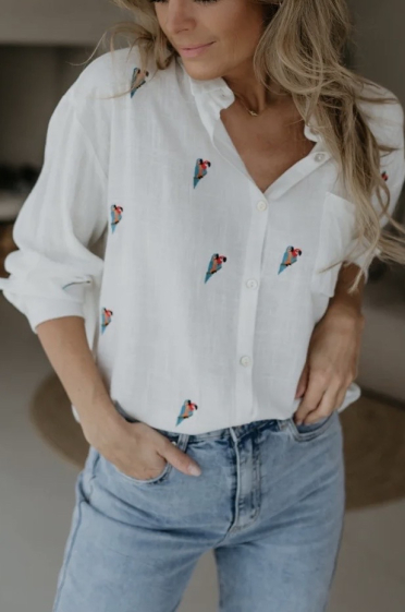 Wholesaler MUSY MUSE - Parrot embroidered shirt