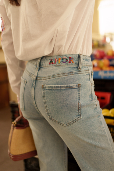 Rainbow embroidered jeans