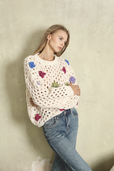 Grossiste MUSY MUSE - Pull tricot à fleur