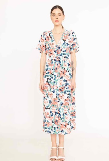 Wholesalers MUSY MUSE - Floral Print Buttoned Maxi Dress
