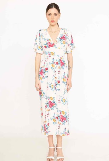 Wholesalers MUSY MUSE - Floral Print Buttoned Maxi Dress