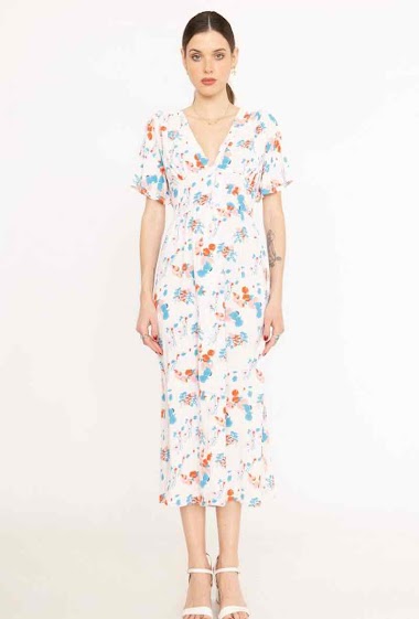 Großhändler MUSY MUSE - Floral Print Buttoned Maxi Dress