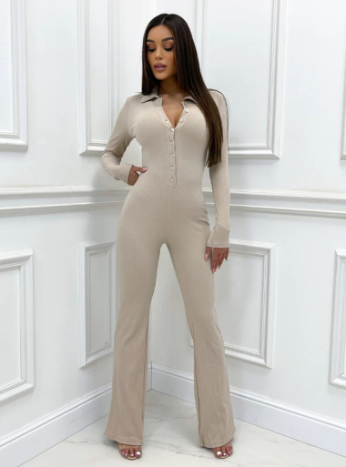 Tranquility Soft Rib Bandeau Kick Flare Jumpsuit in Sand