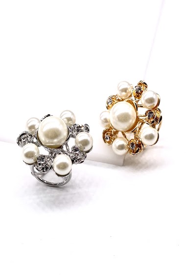 Wholesaler MY ACCESSORIES PARIS - Scarf ring pearl & crystal