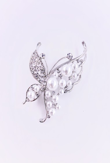 Wholesaler MY ACCESSORIES PARIS - BROOCH BUTERFLY PEARL  STRASS