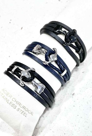 Wholesaler MY ACCESSORIES PARIS - Bracelet leather & stainless steel anchor