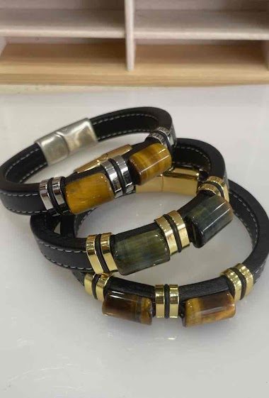 Wholesaler MY ACCESSORIES PARIS - Bracelet leather & stainless. natural stone