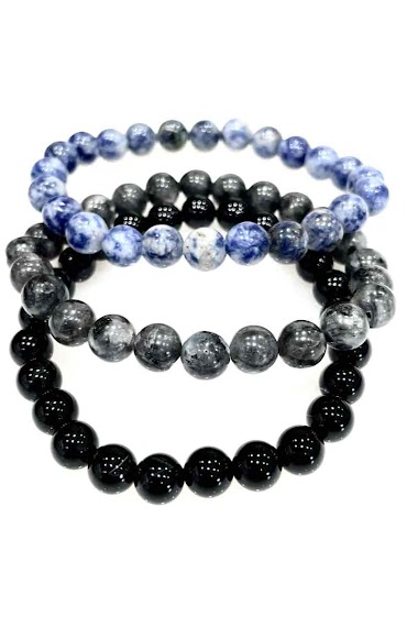 Wholesaler MY ACCESSORIES PARIS - Bracelet stone blue jasper / larvikite / onyx