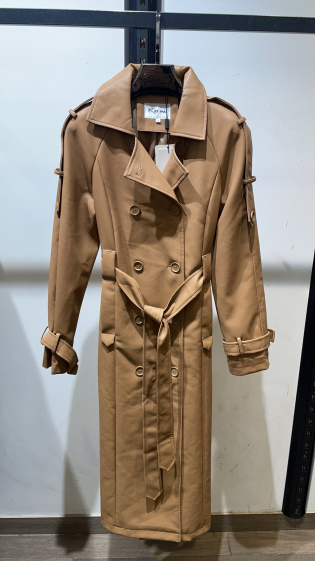 Wholesaler MY CHIC - LONG LEATHER FAUX TRENCH