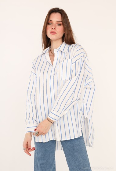 Wholesaler My Queen - Printed striped shirt long sleeve pockets