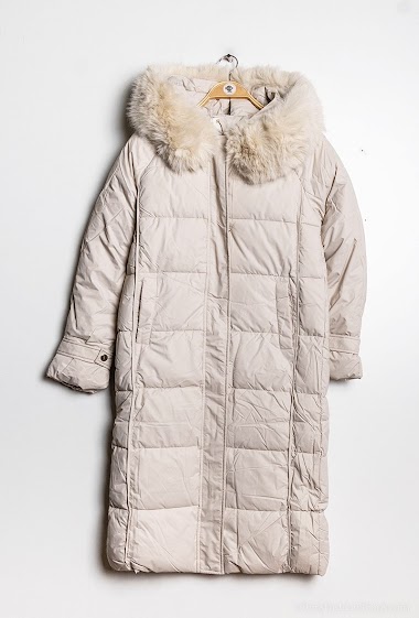 Großhändler My Queen - Long hooded down jacket with faux fur