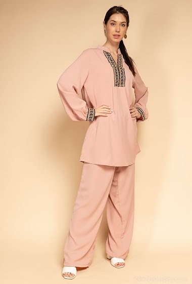Wholesaler My Style - Tunic with embroidered collar and pants