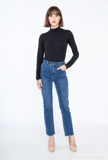 Wholesaler My Tina's - Cropped blue straight jeans with fringed bottoms