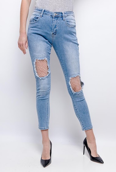 Wholesaler MyBestiny - Ripped jeans with pearls