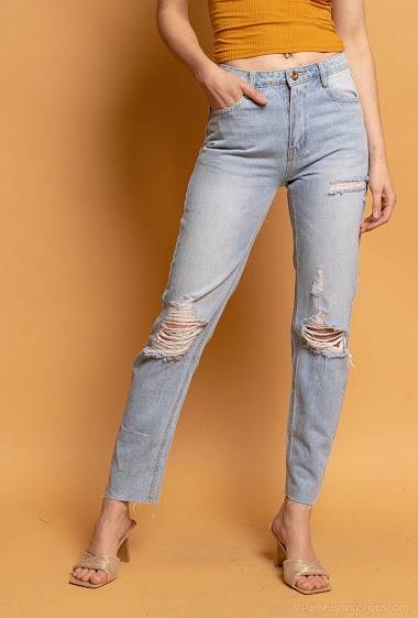 Großhändler MyBestiny - Gerade geschnittene Jeans mit rohen Kanten