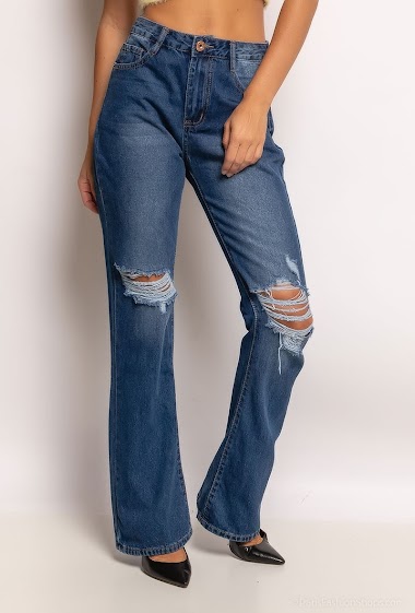 Wholesaler MyBestiny - Ripped flared straight jeans
