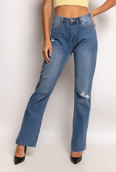 Großhändler MyBestiny - Ripped straight jeans with raw edges