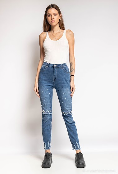 Wholesaler MyBestiny - Ripped jeans with pearls