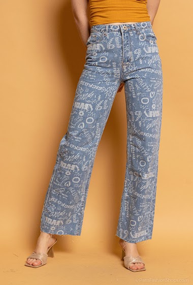 Großhändler MyBestiny - Jeans mit weitem Bein und Schriftzug