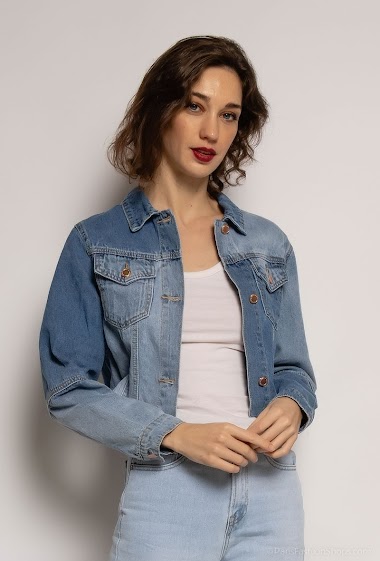 Wholesaler MyBestiny - Cropped jean jacket with raw edges