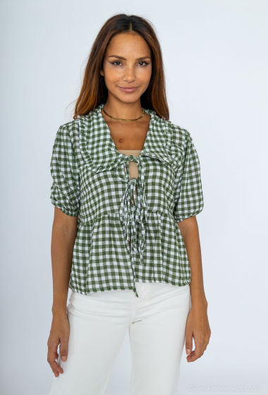Wholesaler Mylee - Tie-tie gingham cotton gauze blouse