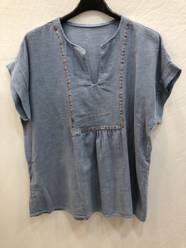 Wholesaler Mylee - Short-sleeved embroidered cotton blouse