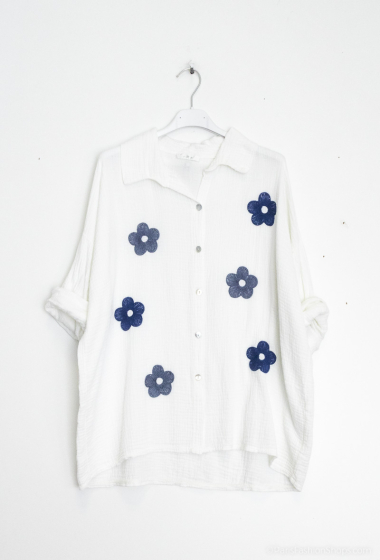 Wholesaler Mylee - Cotton gas shirt with flower embroidery