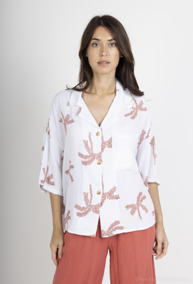 Grossiste Mylee - Chemise manches courte en gaze de coton imprimée à palmiers