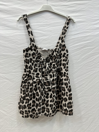 Wholesaler Mylee - Leopard-print cotton gauze tie-up tank top