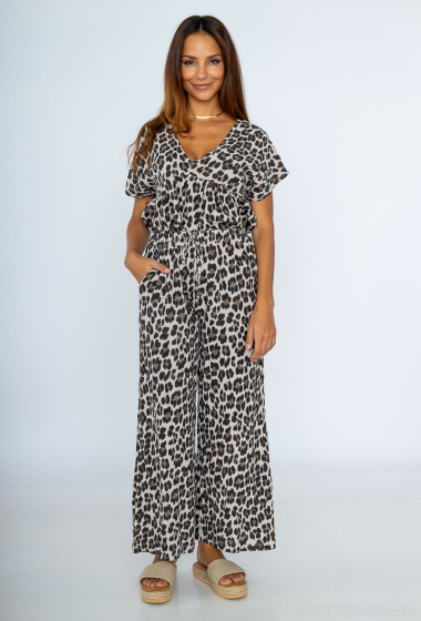 Grossiste Mylee - Pantalon imprimé léopard en gaze de coton