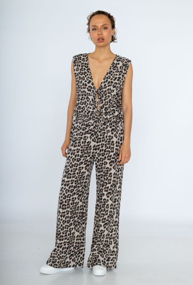 Grossiste Mylee - Pantalon en gaze de coton imprimé à léopard