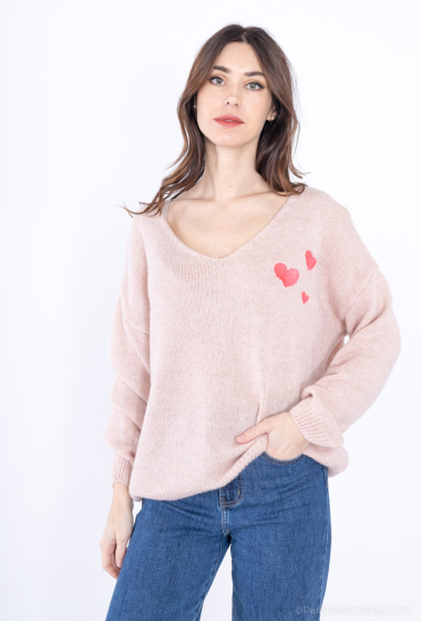 Wholesaler Mylee - Wool sweater embroidered with 3 hearts