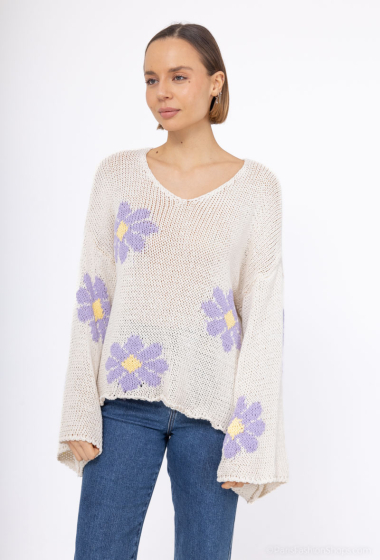 Wholesaler Mylee - Cotton knit sweater with flower patterns