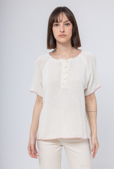 Wholesaler Mylee - Fine knit cotton sweater with buttoned ecru background