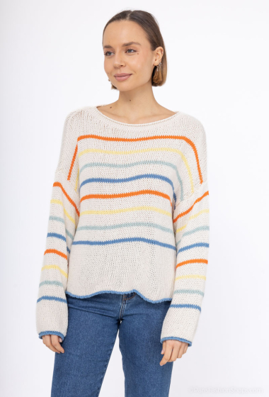 Wholesaler Mylee - Cotton knit sweater with multi-color stripe