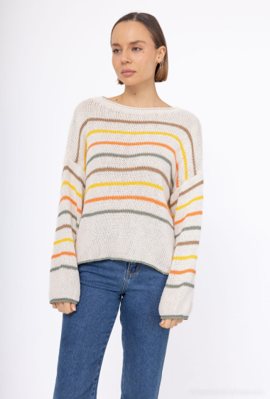 Wholesaler Mylee - Cotton knit sweater with multi-color stripe