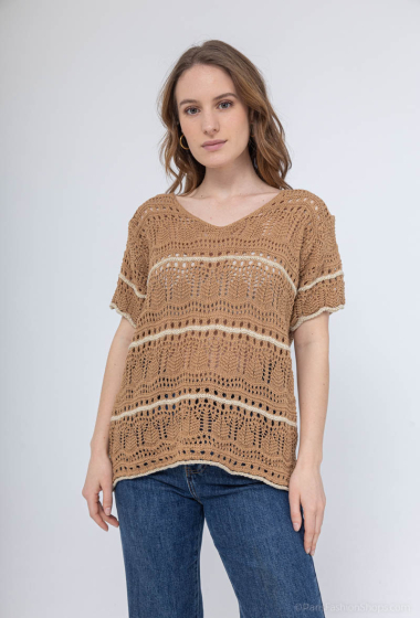 Wholesaler Mylee - Short-sleeved cotton and lurex sweater