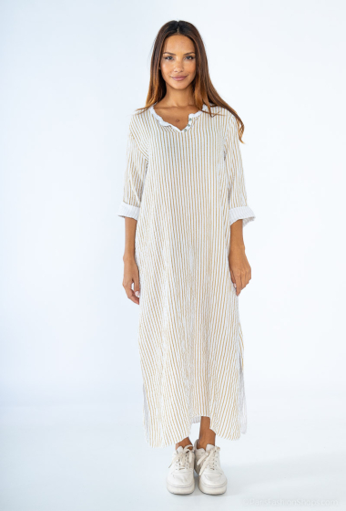Wholesaler Mylee - Long striped cotton gauze dress with buttons