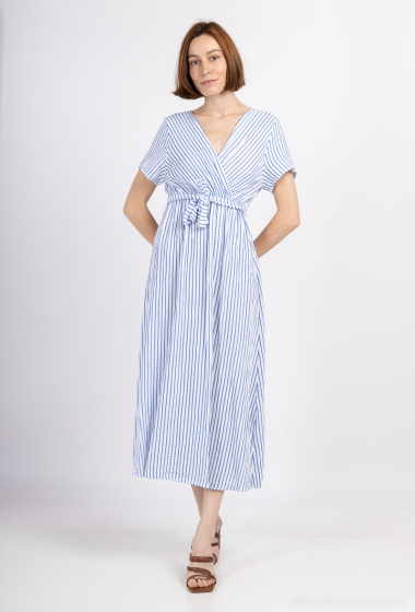 Wholesaler Mylee - Long wrapped dress in striped cotton gauze