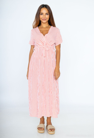 Wholesaler Mylee - Long wrapped dress in striped cotton gauze