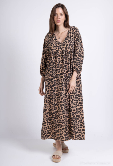 Wholesaler Mylee - Leopard-print cotton gauze ruffled maxi dress