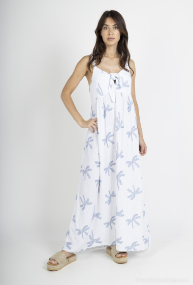 Großhändler Mylee - Langes Kleid aus mit Palmen bedruckter Baumwollgaze