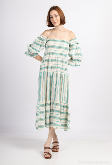 Wholesaler Mylee - Long striped ethnic embroidered smock dress